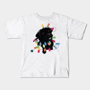 Puppy With Christmas Lights Kids T-Shirt